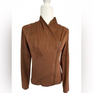 Jessica Simpson Fiona Faux Suede Moto Jacket XS Cognac Brown Asymmetrical Zip